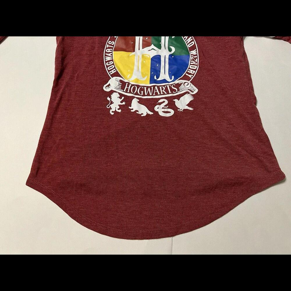 Harry Potter Women’s Long Sleeve Medium(7-8) Hogwats School Ringer Tee Vneck - Picture 9 of 9
